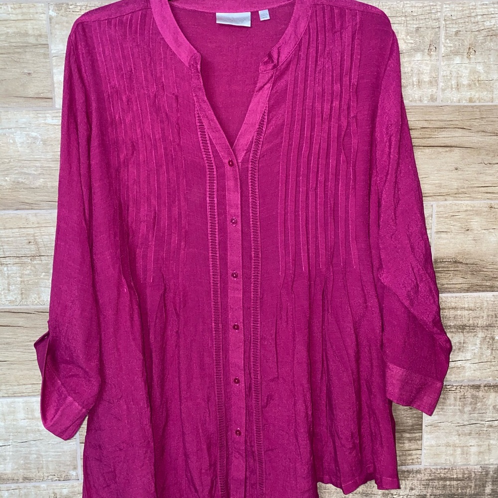 Avenue Cactusfruit Magenta Berry Pink Buttonup Blouse 26 / 28 Plus Ecofriendly